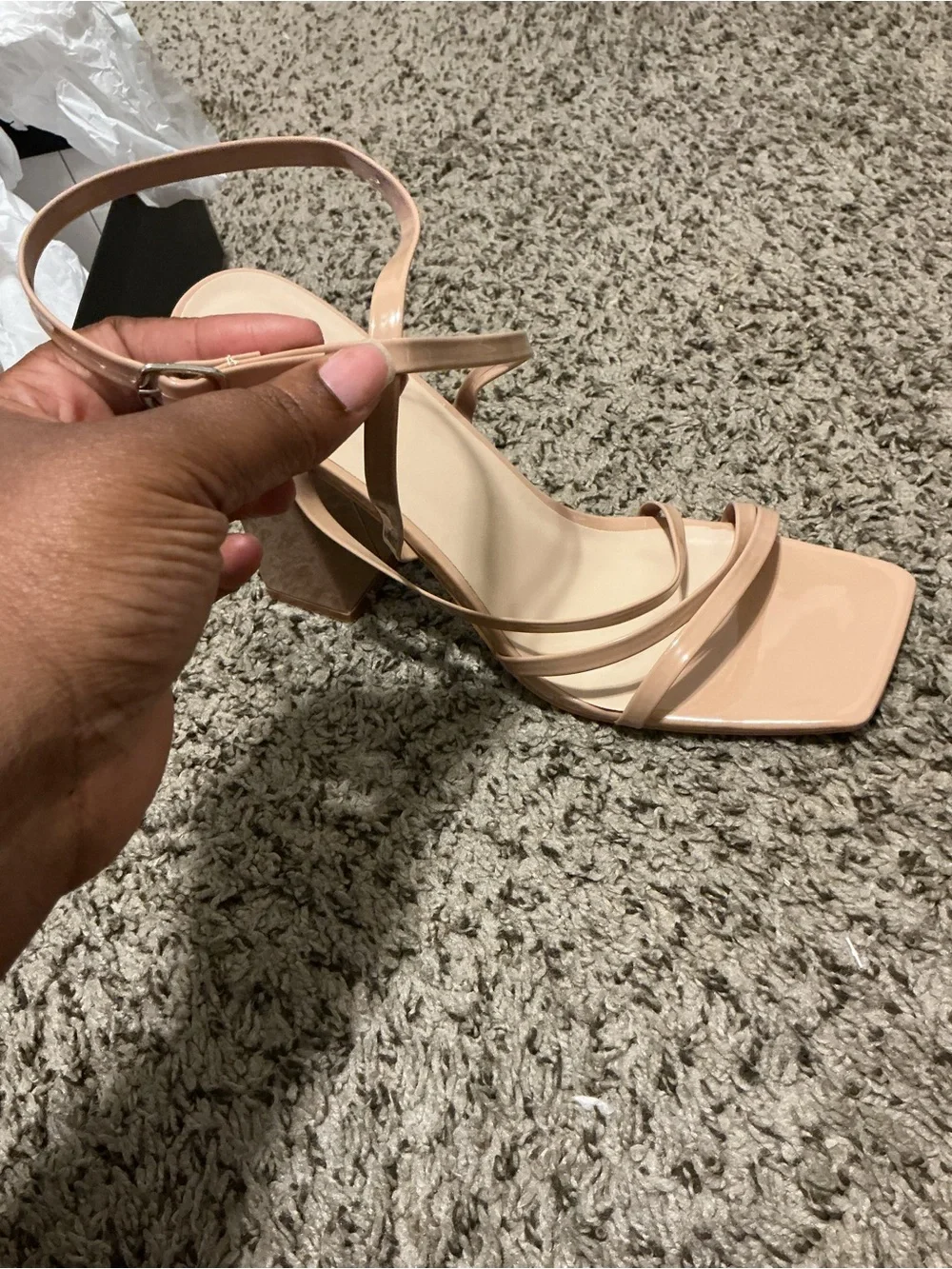 PrettyLittleThing Blush Patent Strappy Block Heel Sandals